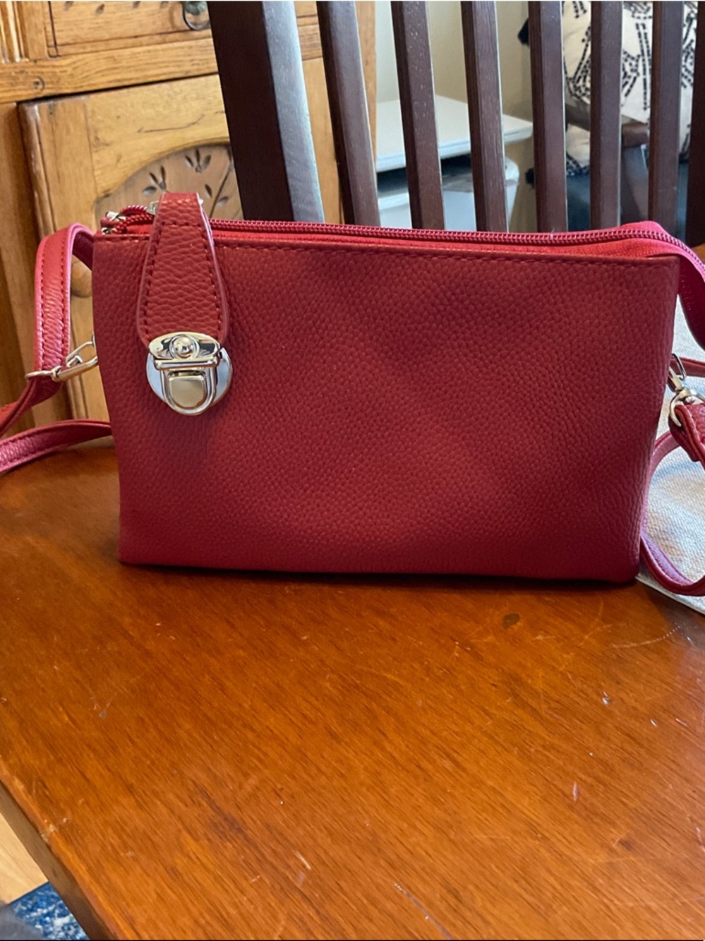 Women's Red Crossbody Bag with Silver Hardware